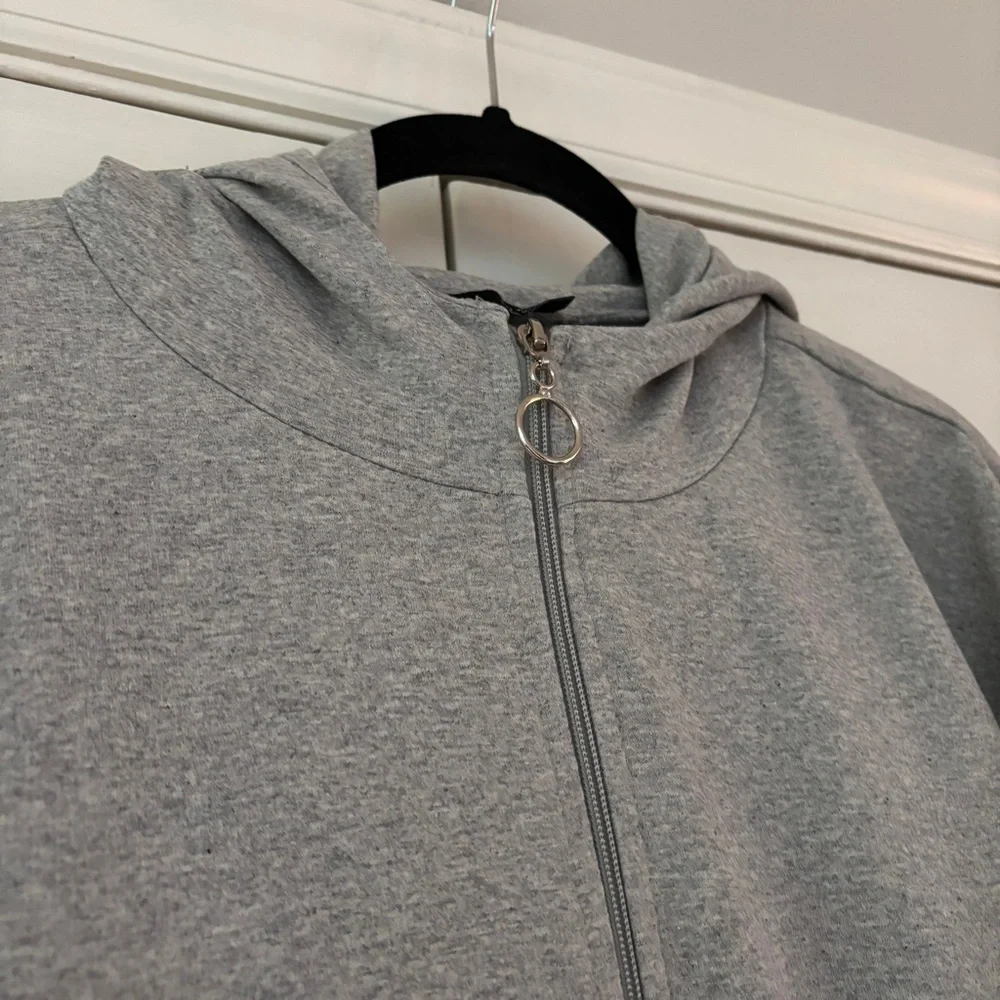 Refka Women's Casual Gray Utility Jacket Full Zip‎ Hooded Sweatshirt Size US 10
